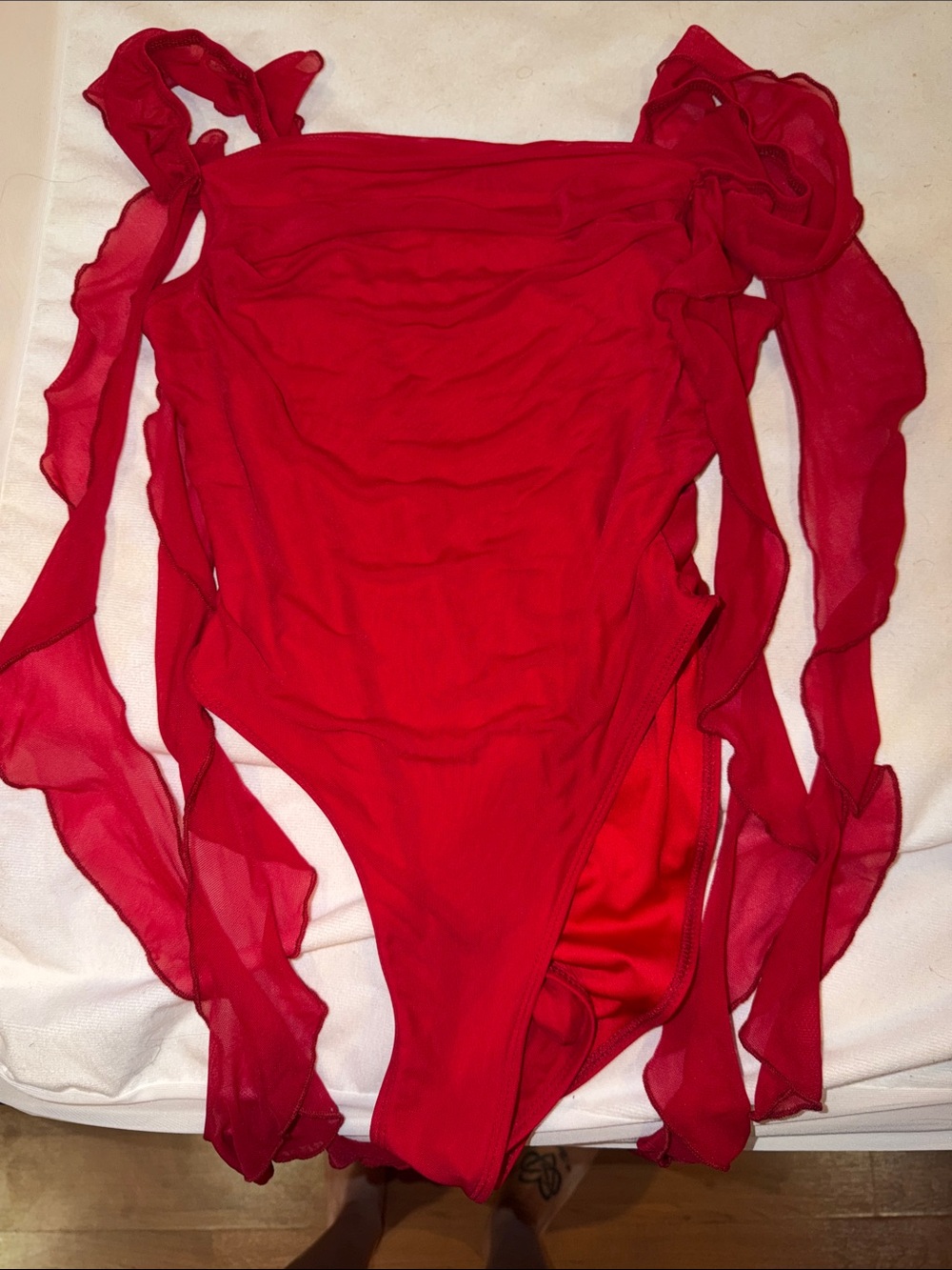 Red ruffle One-Piece body suit